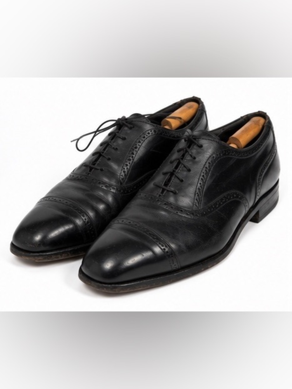 Vintage Bostonian Footsaver Black Leather Cap Toe Oxfords Men’s Dress Shoes 10.5